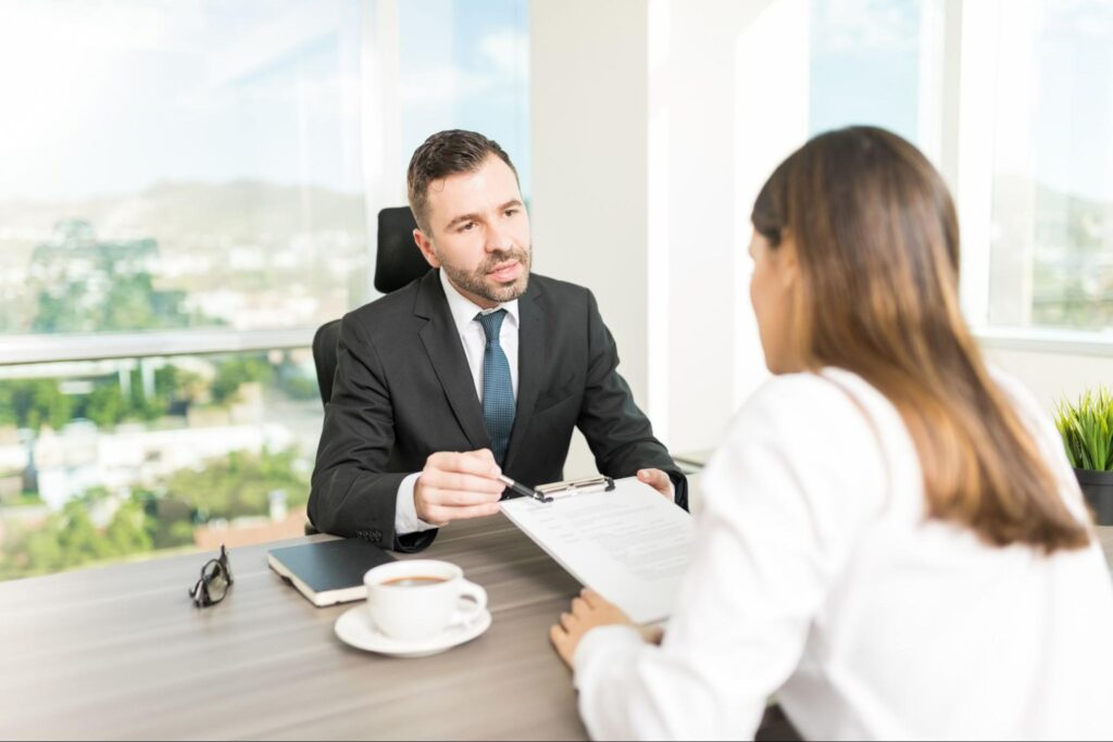 client speaking with lawyer about case