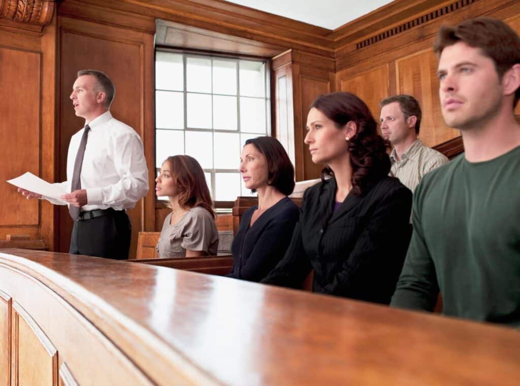 Jury sitting in courtroom