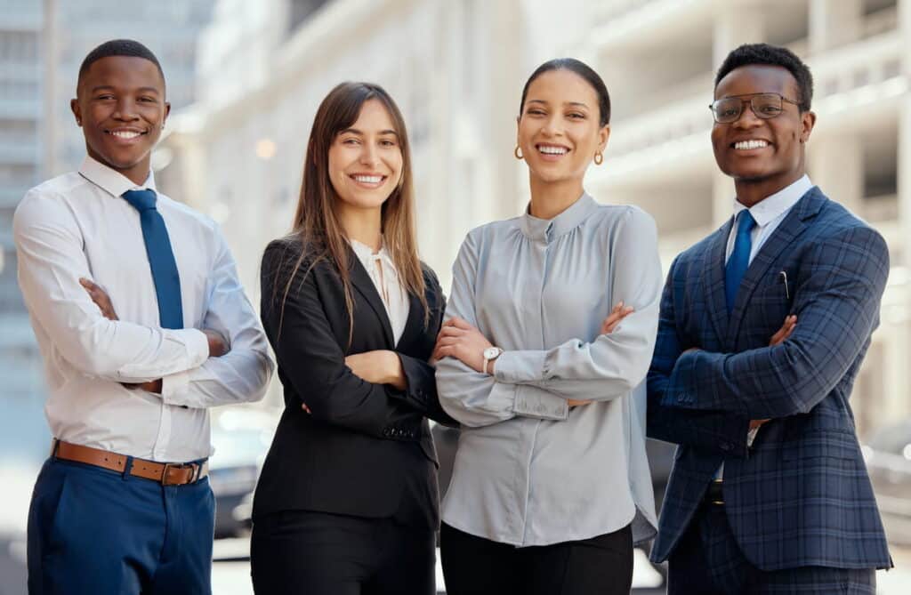 A group of four lawyers posing for a photo in Colorado.